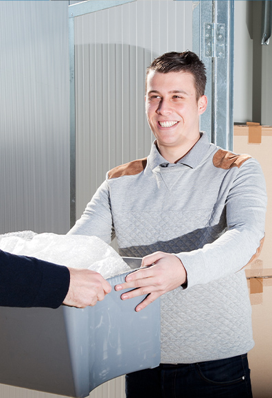 woman holding a box